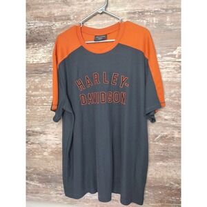 Harley Davidson Motorcycle Orange/Black Short Sleeve Pullover Embrodered Shirt